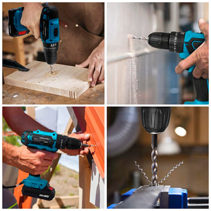 Set di attrezzi con valigetta, trapano elettrico senza fili e 28 accessori.