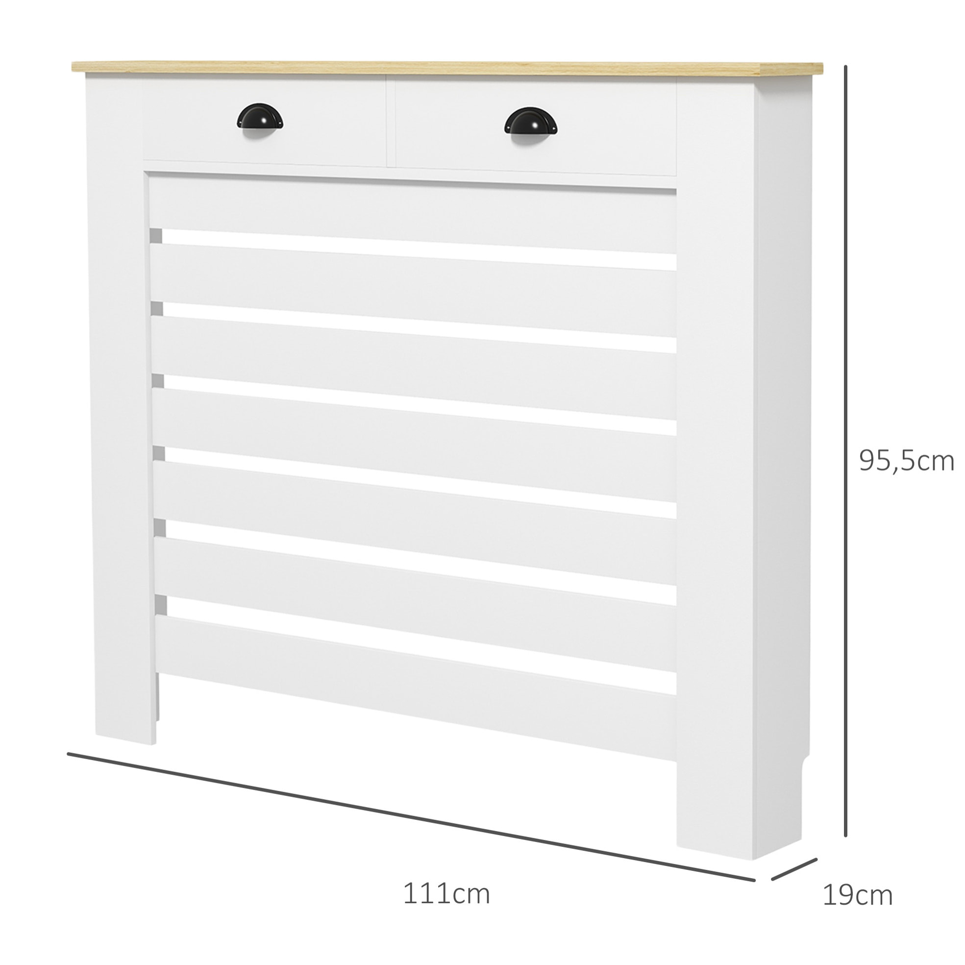 Cubre Radiadores con Cajón, Cubreradiador de MDF, Cubierta para Radiador, Diseño Moderno de Listones, para Salón, Dormitorio, 111x19x95,5 cm, Blanco