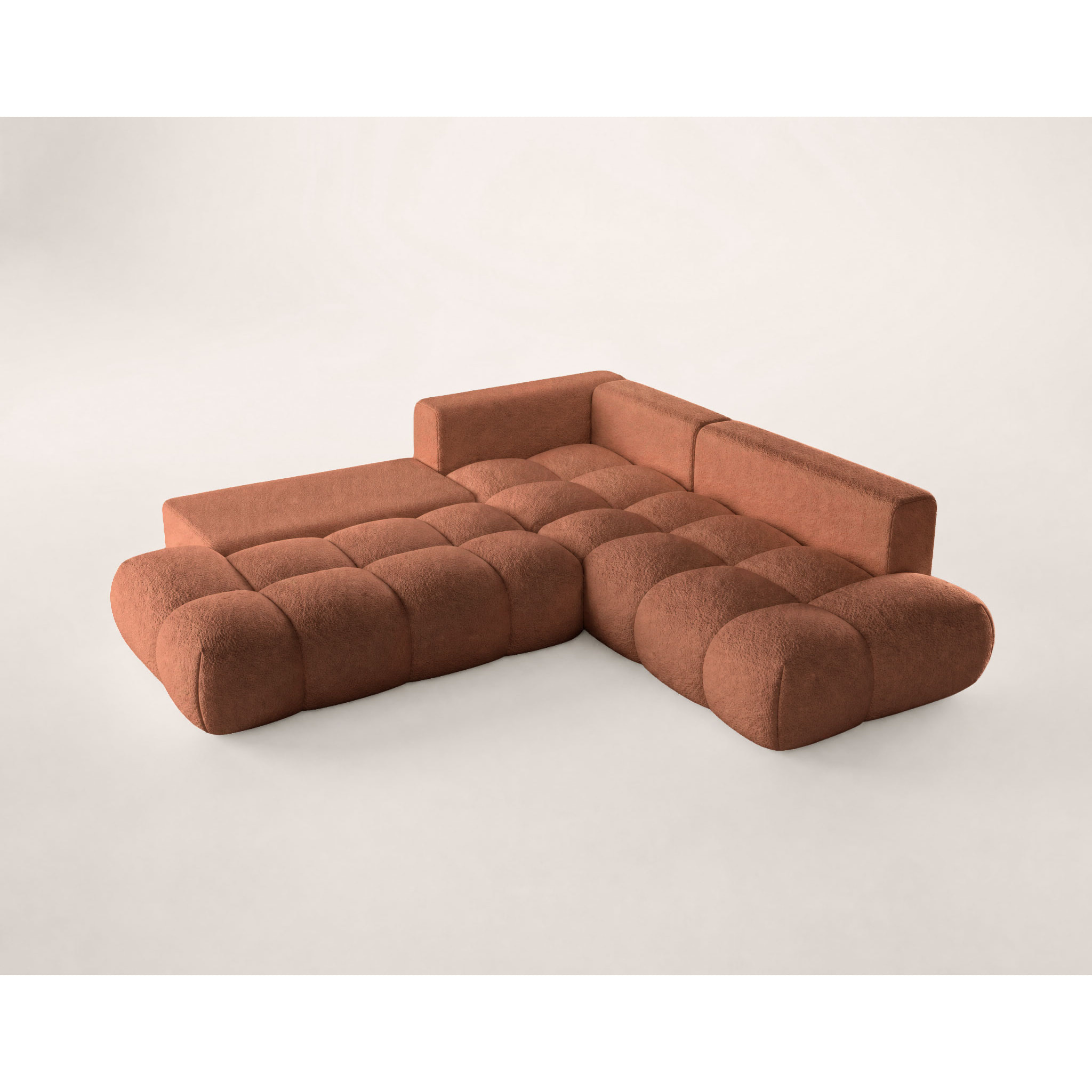 Yulin - Canapé d'angle L 5 places convertible avec coffre en tissu bouclette - Rouille