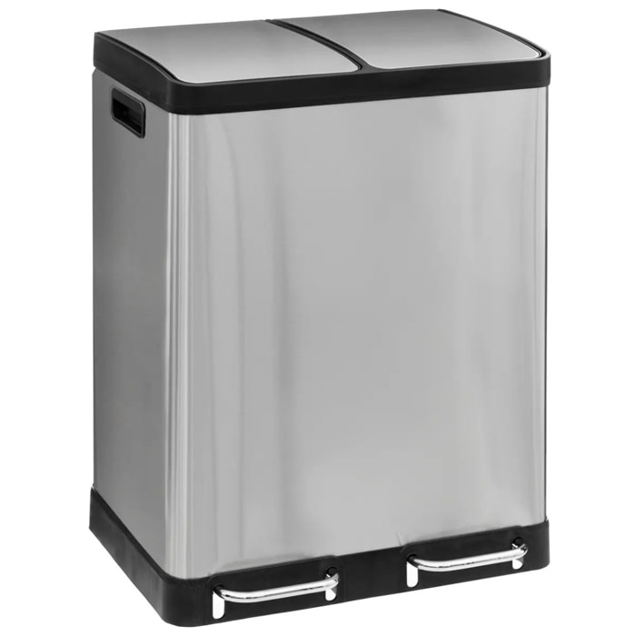 Poubelle tri à pédales métal 2x30L Inox Ariane