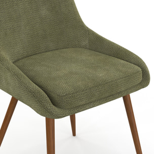 Chaises Olivia velours chenille vert pieds métal effet noyer - lot de 4
