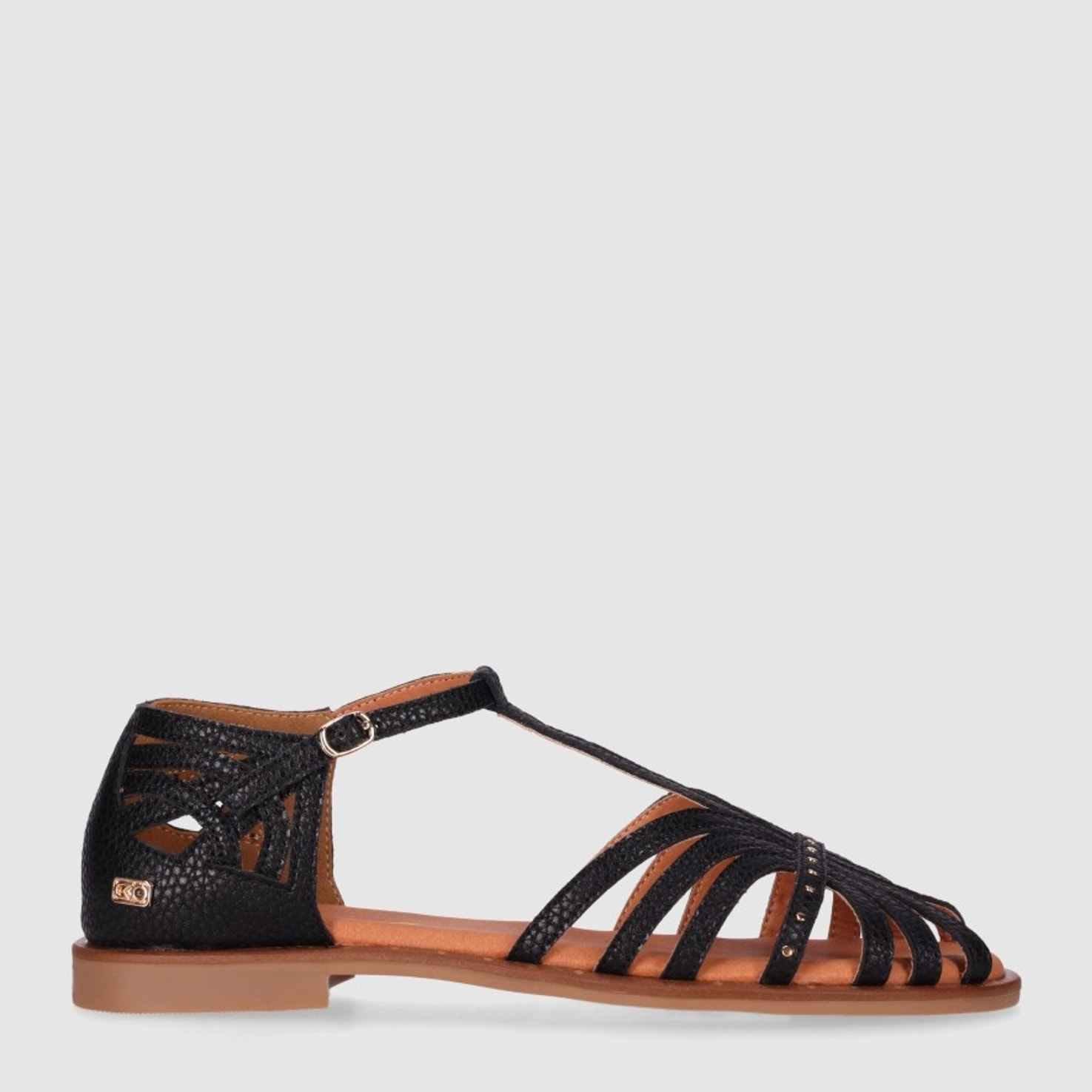 Sandalias de Piel - Negro - Tacón: 1 cm