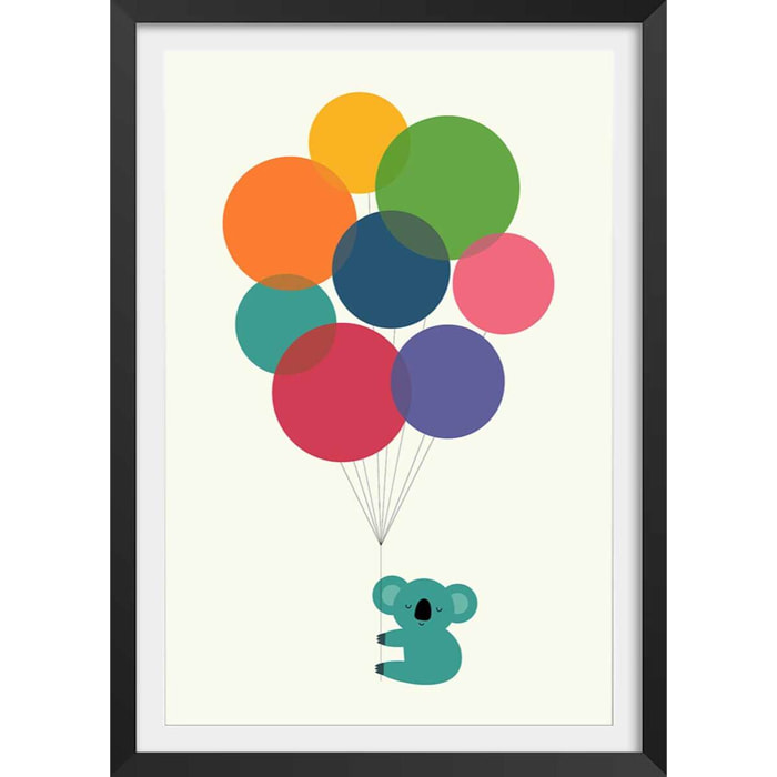 Affiche enfant koala ballon  Affiche + cadre en bois - Noir