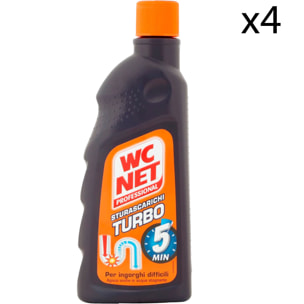 4x WC Net Professional Sturascarichi Turbo Gel Disgorgante Monodose - 4 Flaconi da 500ml