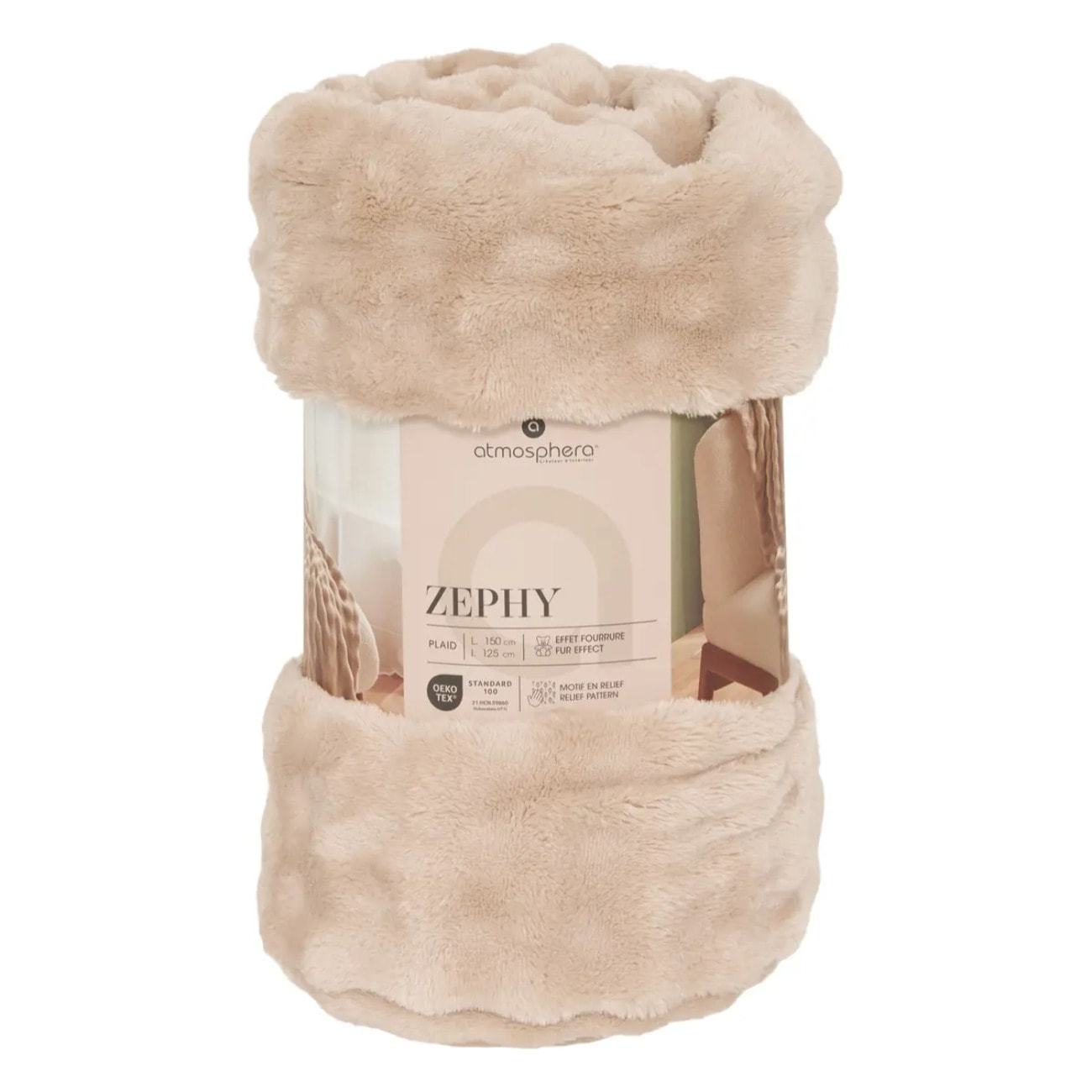 Plaid Zephy 125x150cm effet fausse fourrure beige