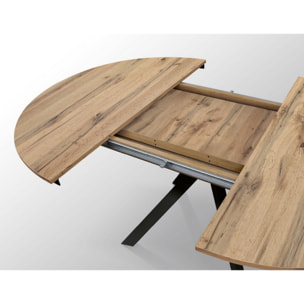 Tavolo rotondo PANTELLERIA in legno effetto rovere rustico con gambe incrociate in metallo antracite, allungabile ⌀120 cm - ⌀170 cm