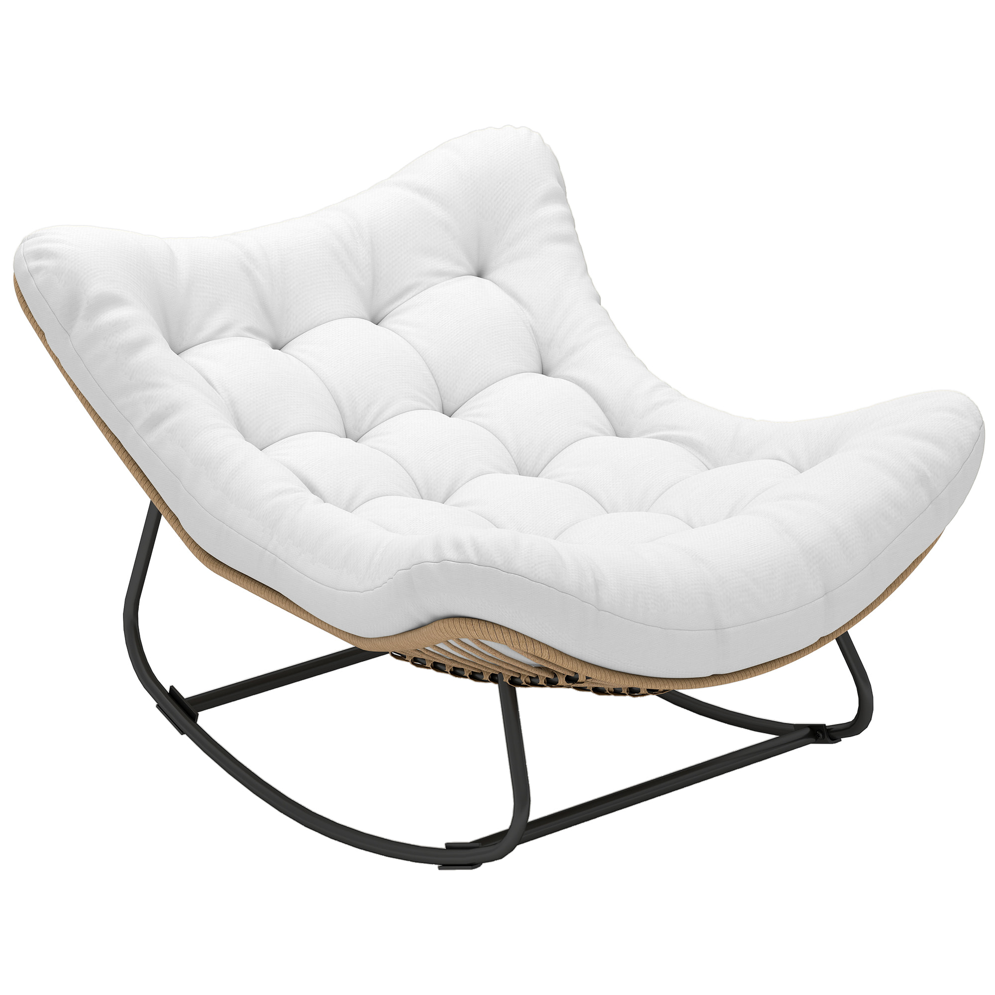 Fauteuil de jardin à bascule - fauteuil à oreilles - chaise à bascule - épais coussin capitonné crème
