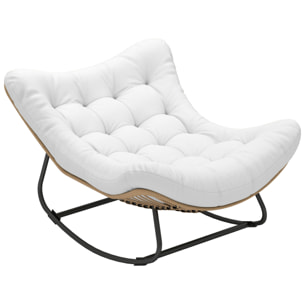 Fauteuil de jardin à bascule - fauteuil à oreilles - chaise à bascule - épais coussin capitonné crème