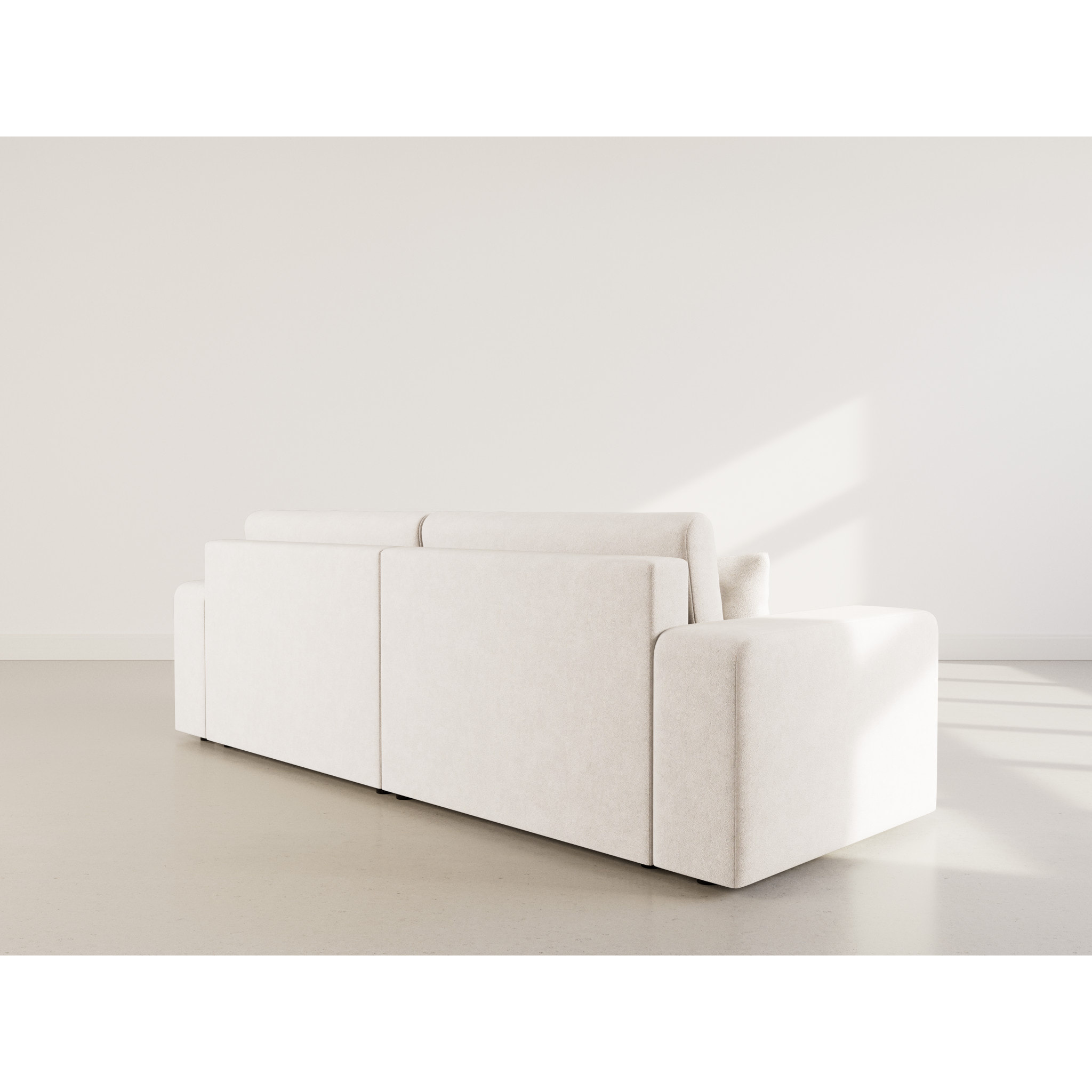 Nicole - Canapé droit 4 places convertible avec coffre en tissu - Beige