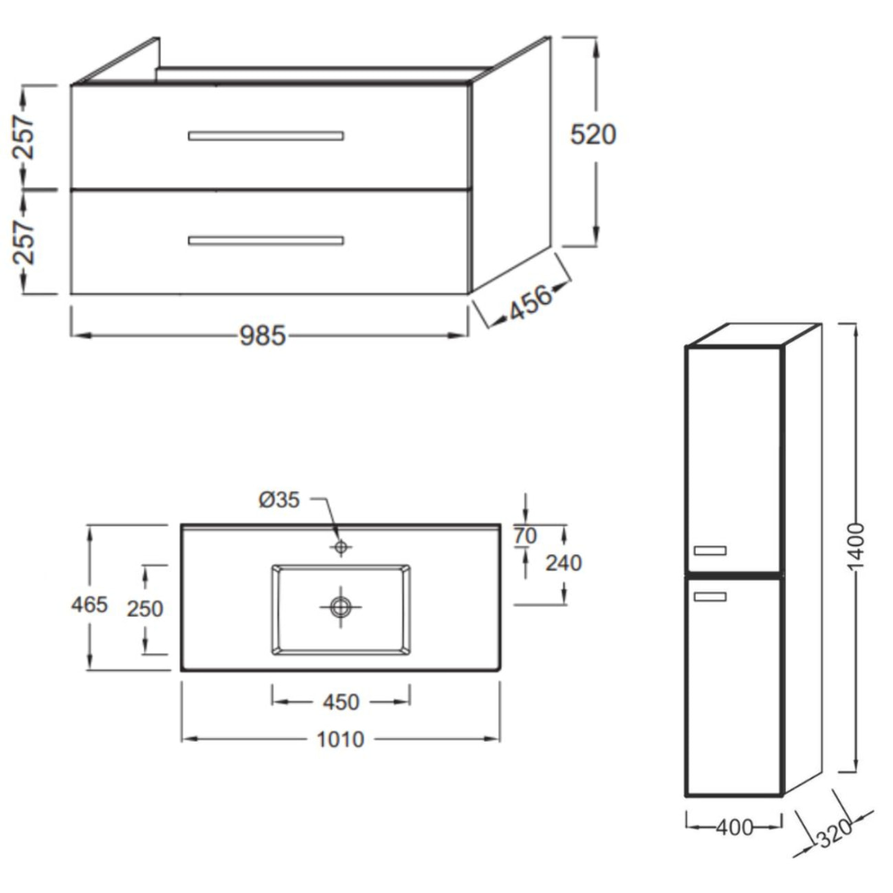 Meuble vasque 100 cm Ola up + colonne de salle de bain chêne