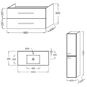 Meuble vasque 100 cm Ola up + colonne de salle de bain chêne