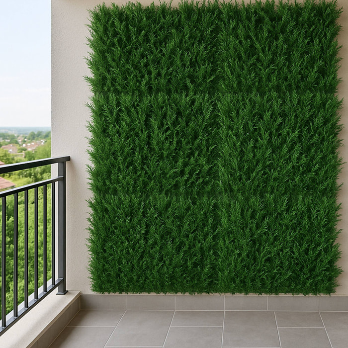 Well home jardín vertical artificial, panel de seto 100x100cm, para decoración interior y exterior - cedro en color verde