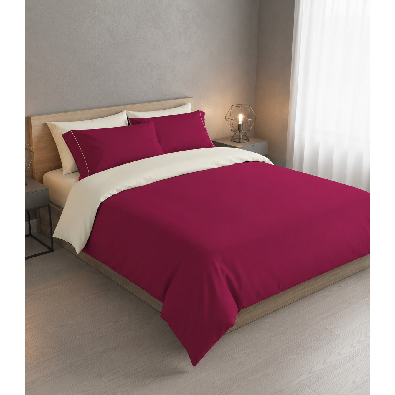 Parure Copripiumino Double-Color IPERSAN Puro Cotone Bordeaux/Panna