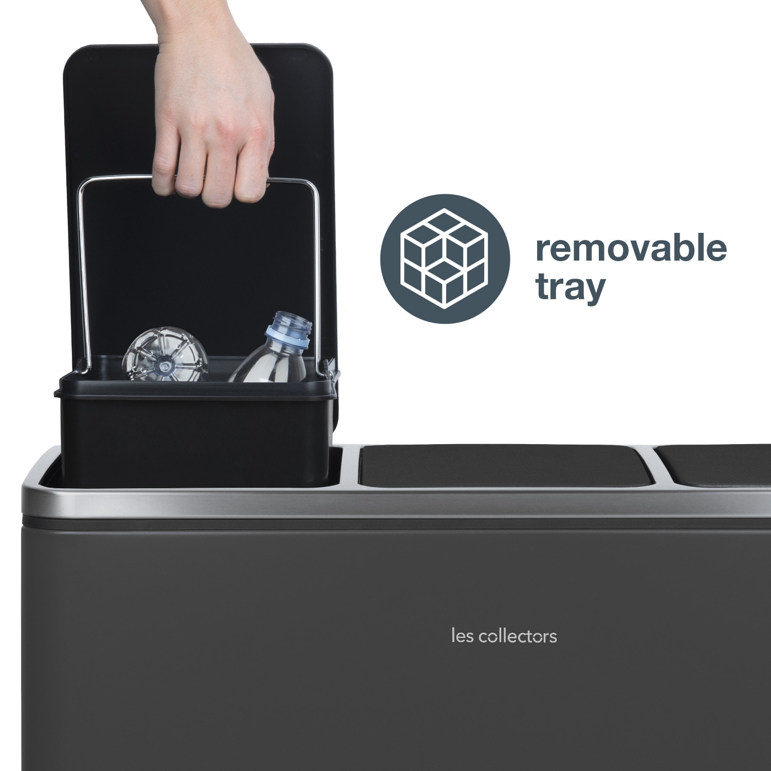 Les Collectors Nº990 – Papelera con pedal de 3 compartimentos, 54L, gris antracita