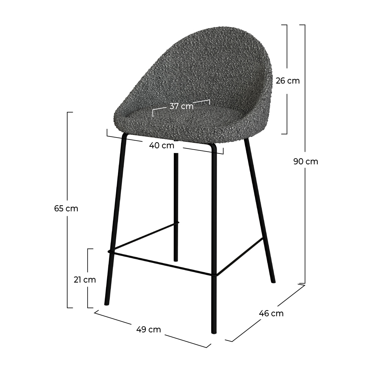 Lot de 2 chaises pour îlot central 65 cm en tissu bouclette gris - Misty