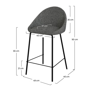 Lot de 2 chaises pour îlot central 65 cm en tissu bouclette gris - Misty