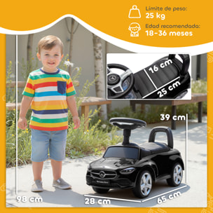 Coche Correpasillos para Niños de 18-36 Meses Mercedes-Benz Clase C, Correpasillos con Bocina, Volante, Sonidos de Motor y Espacio de Almacenaje, 65x28x39 cm, Negro