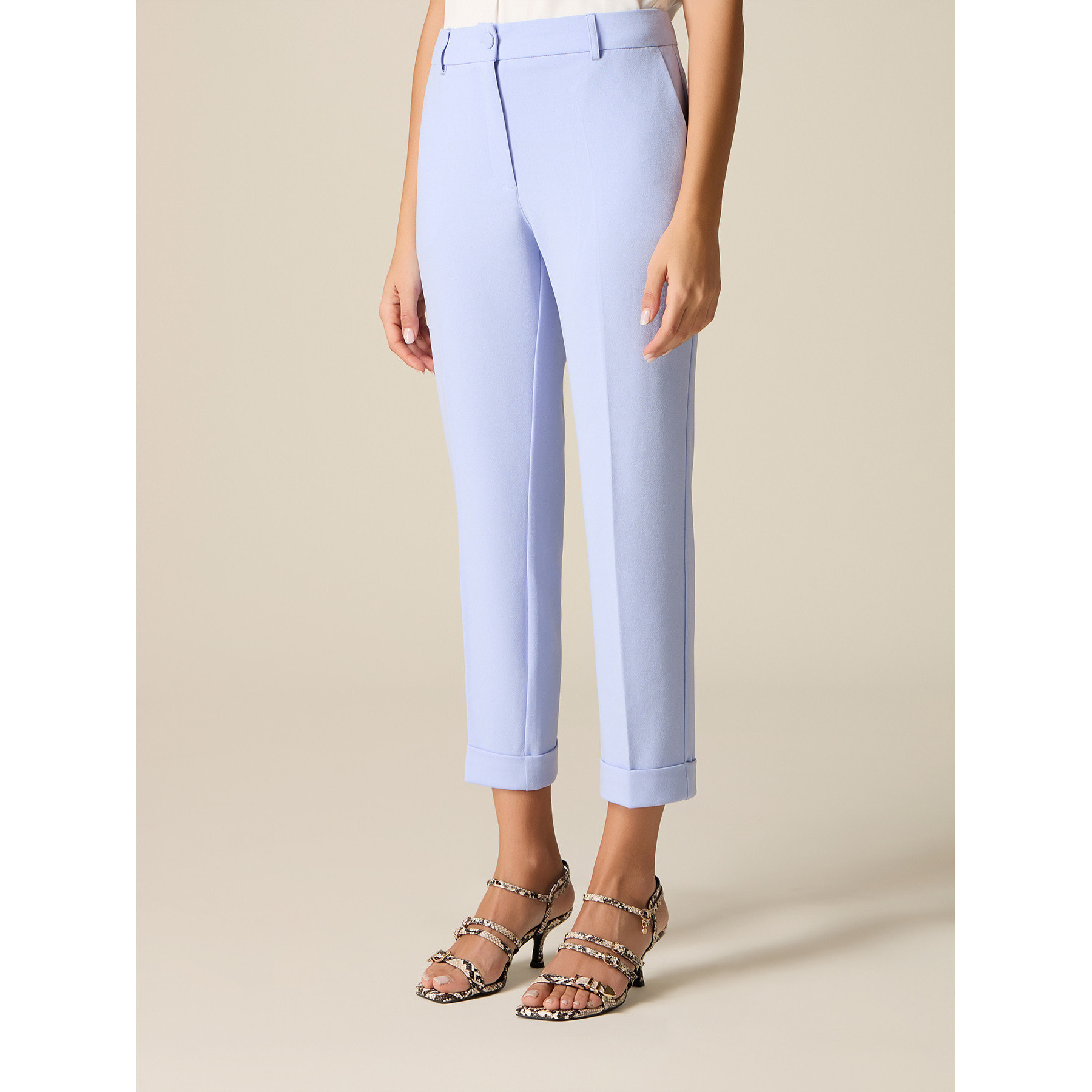 Oltre - Pantaloni cropped in tessuto crêpe - Azzurro