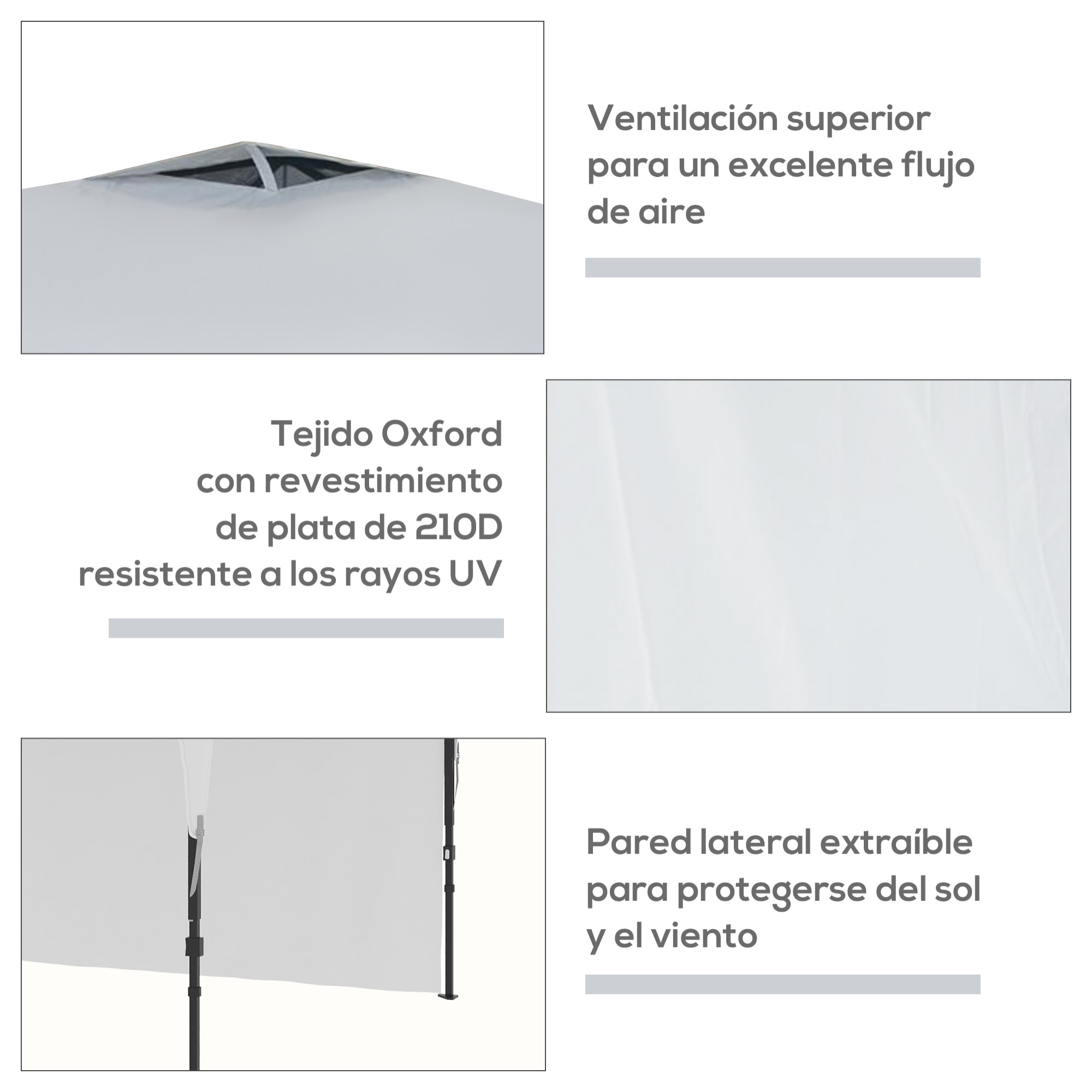 Carpa Plegable 3x3 m Altura Ajustable Cenador de Jardín con Lateral Desmontable Techo de Ventilación 4 Sacos de Arena y Bolsa de Transporte para Camping Fiestas Blanco