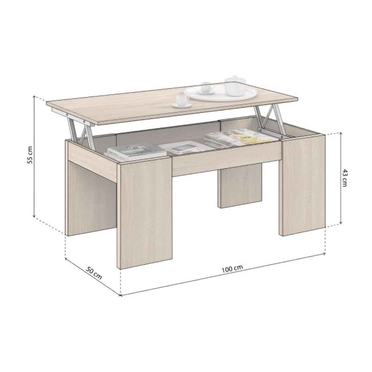 Mesa de centro elevable Calex Roble Canadian
