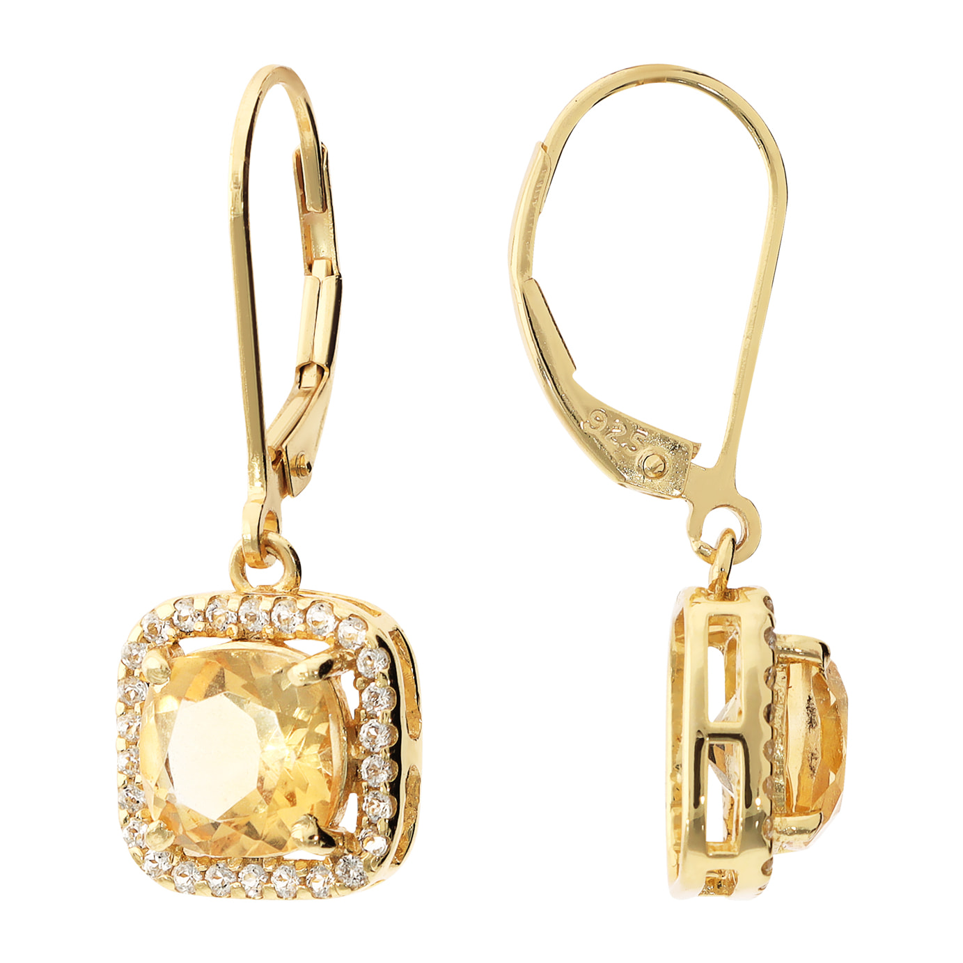 Orecchini Pendenti in Argento 925 placcato Oro Giallo 18Kt con Citrino e Topazio Bianco