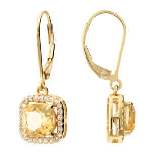 Orecchini Pendenti in Argento 925 placcato Oro Giallo 18Kt con Citrino e Topazio Bianco