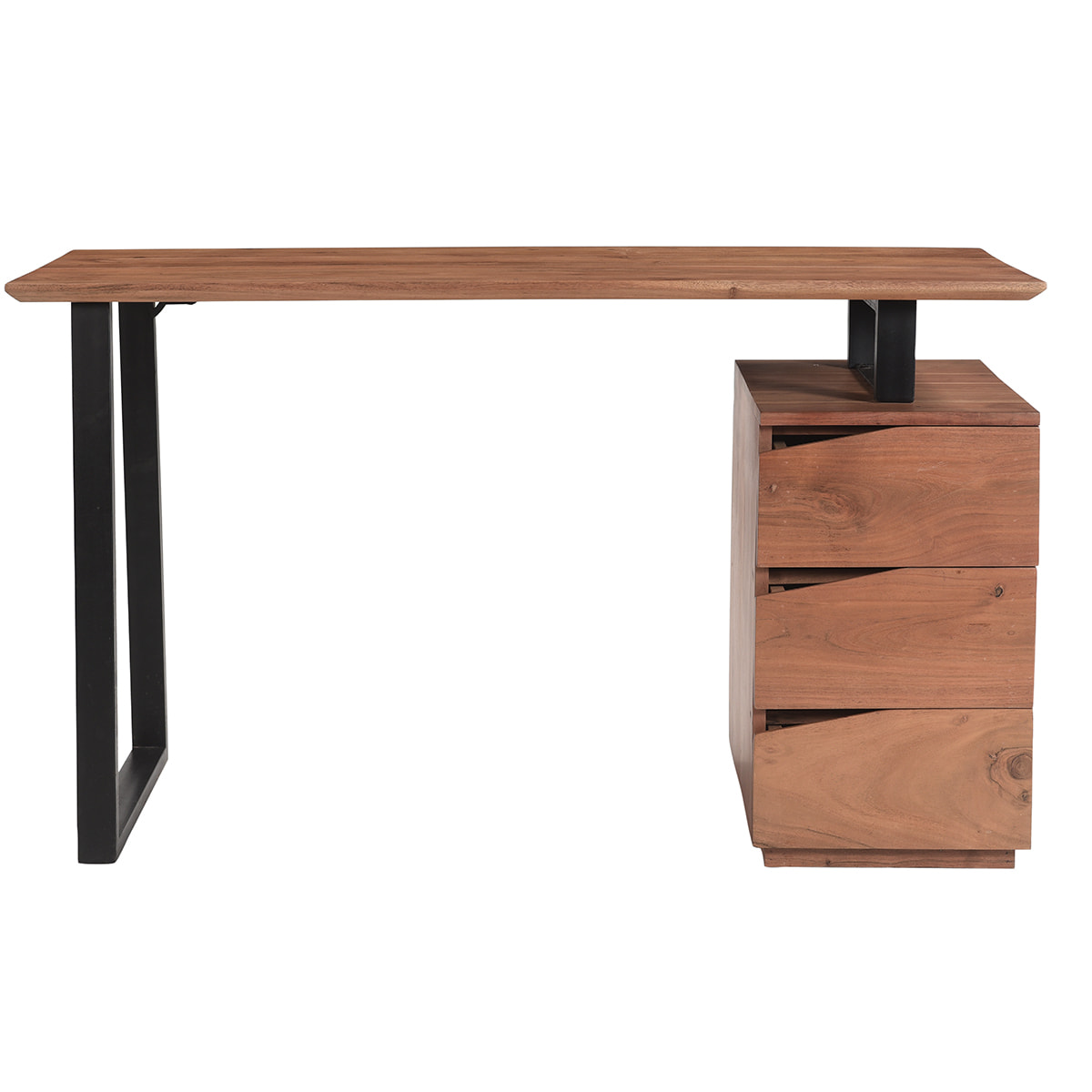 Bureau avec rangements 3 tiroirs industriel bois massif et métal noir L130 cm HORACE