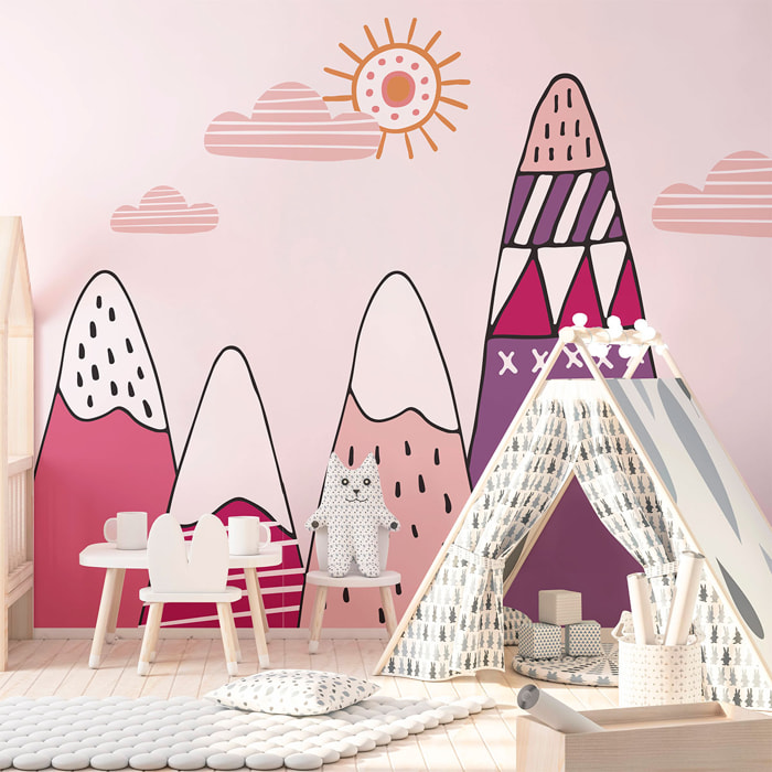 Stickers muraux enfants - Décoration chambre bébé - Autocollant Sticker mural géant enfant montagnes scandinaves BIANKA