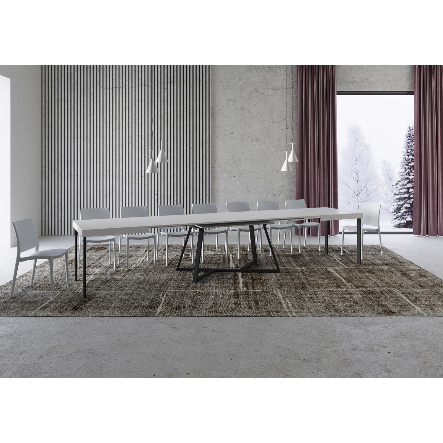 Mesa extensible 90x160/420 cm Booster fresno blanco patas antracita