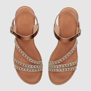 Sandalias de Piel - Bronce - Tacón: Bajo