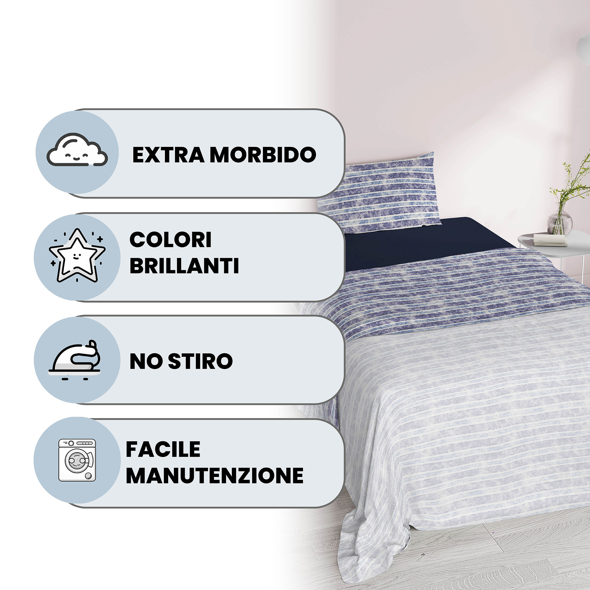 COMPLETO LETTO FANTASY, 100% Microfibra - JEANSSTRIPES