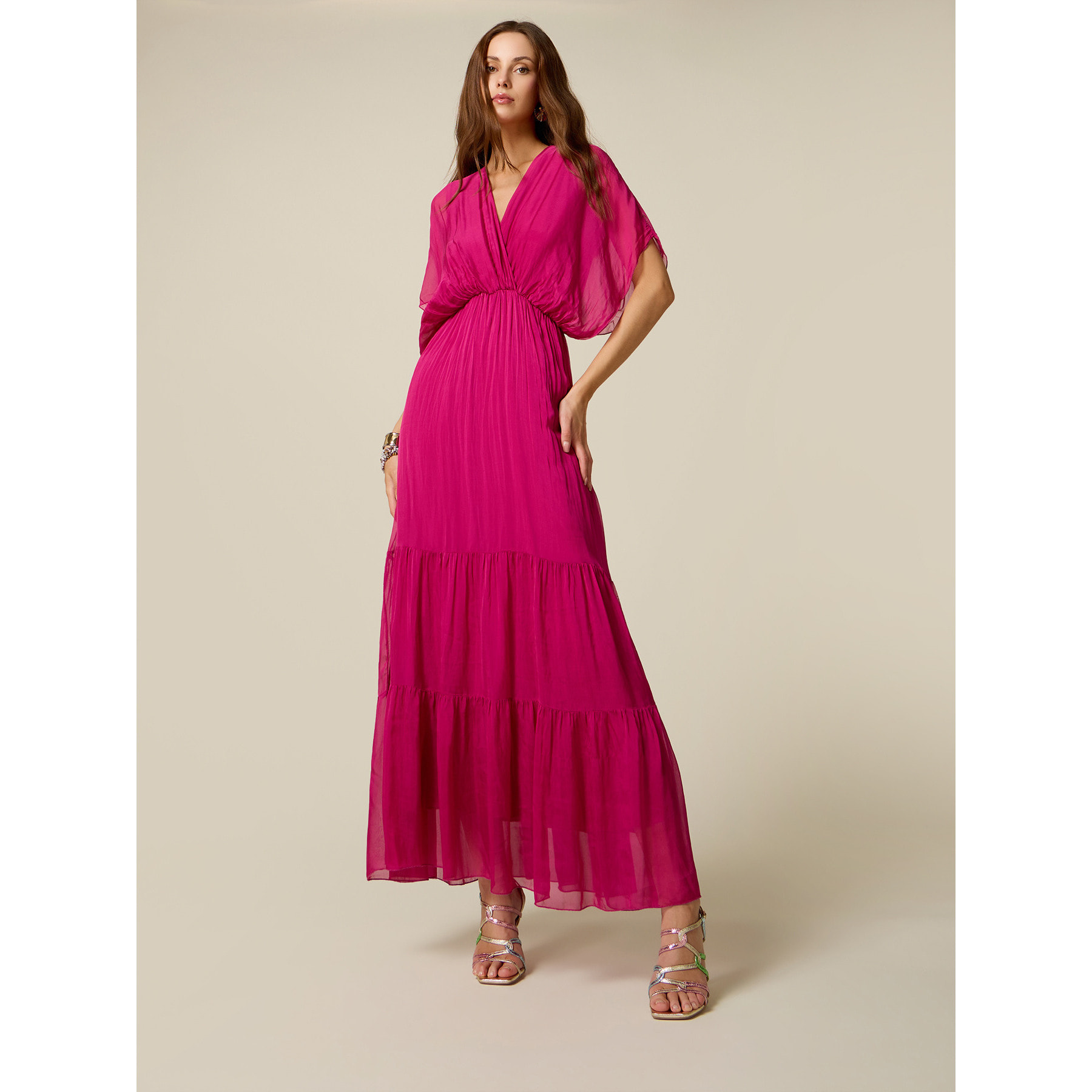 Oltre - Vestido largo en voile mezcla de seda - Fuchsia