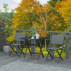 Ensemble bistro de jardin pliable - 2 chaises, table plateau lattes - alu teslin anthracite