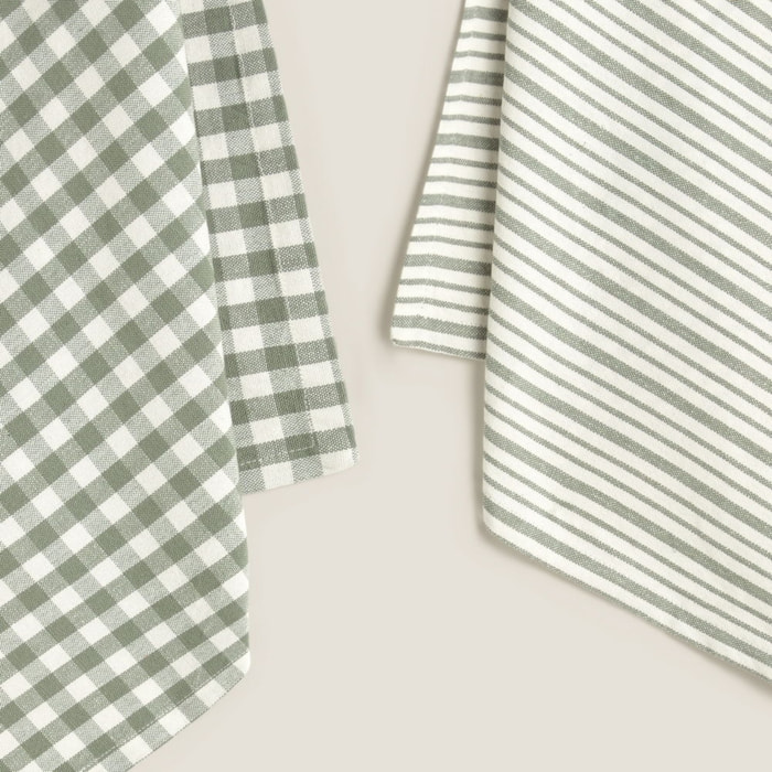 Set 2 trapos cuadros rayas Vichout color verde Algodón