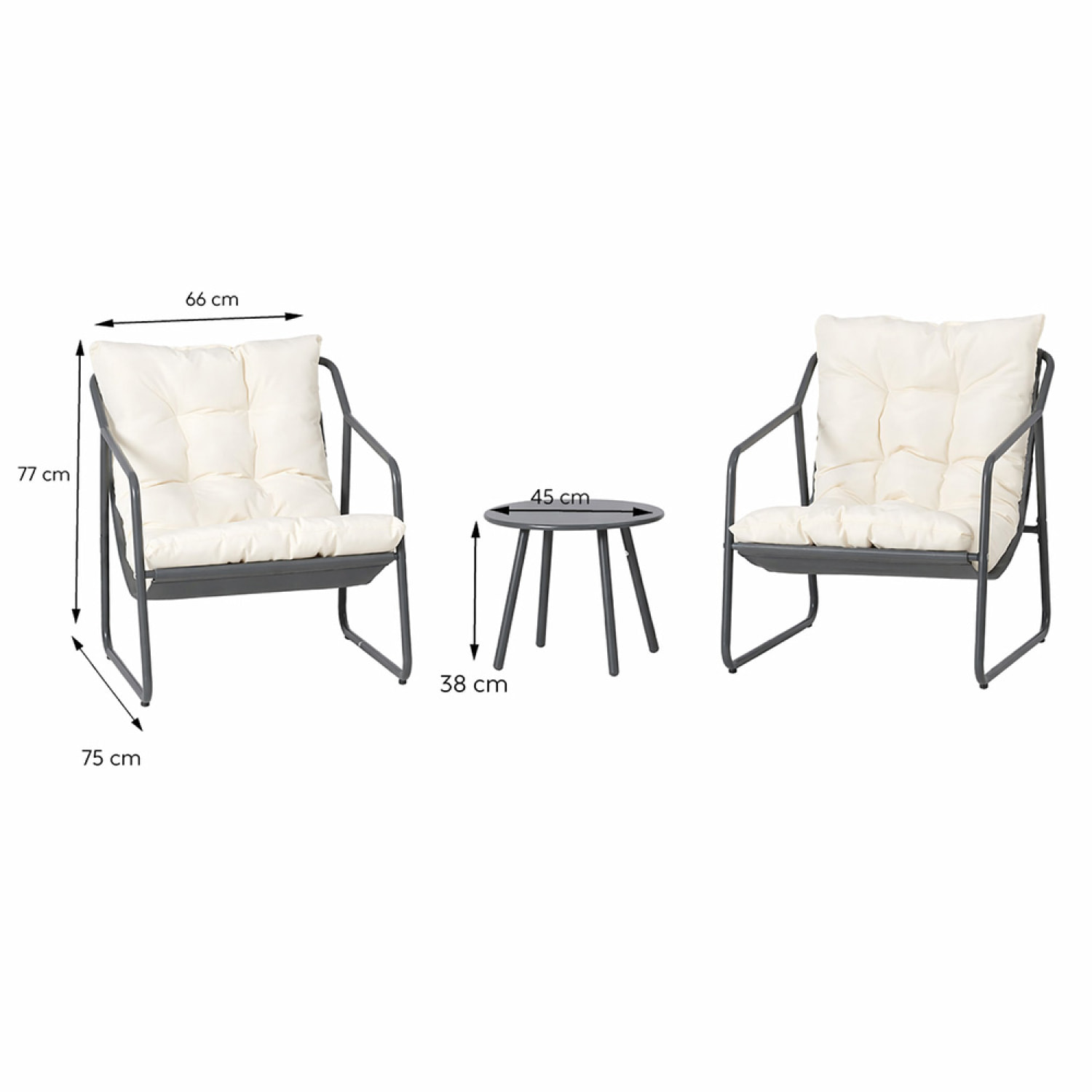 Ensemble de jardin 2 fauteuils gris avec table basse ANTHI