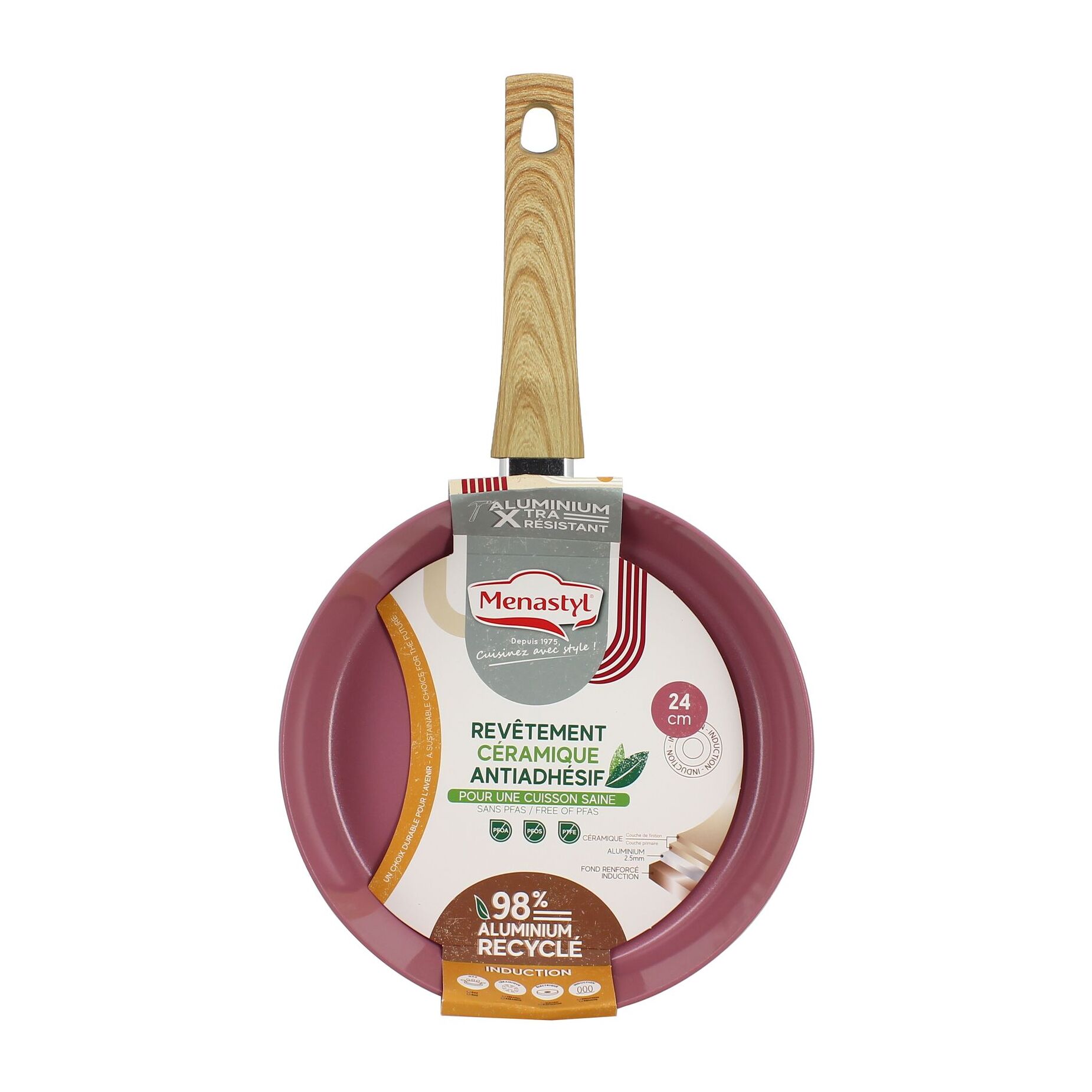 Poêle 24cm en aluminium recyclé lilas - tous feux COLORAMA