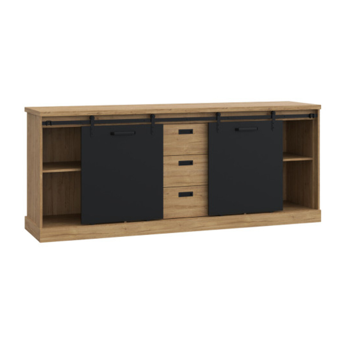 Buffet bas en bois effet chêne & noir 214cm - FACTORY