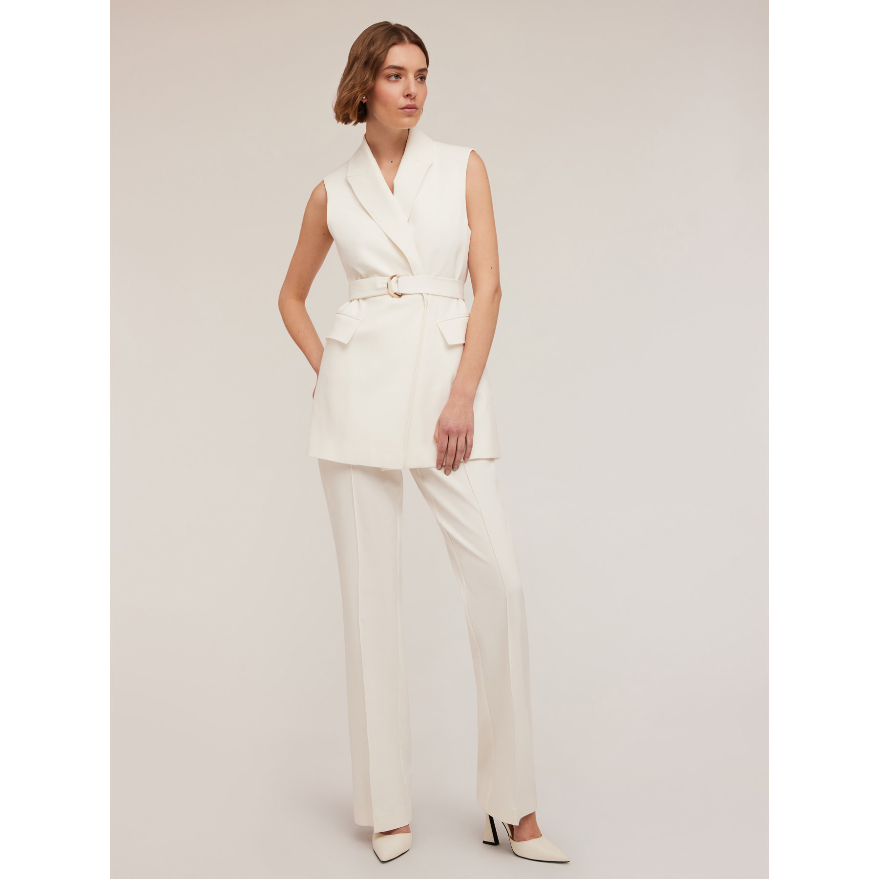 Motivi - Pantaloni flare con piega stirata - Bianco