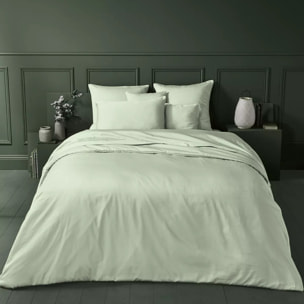 Drap plat satin de coton uni vert Ava uni vert d'eau