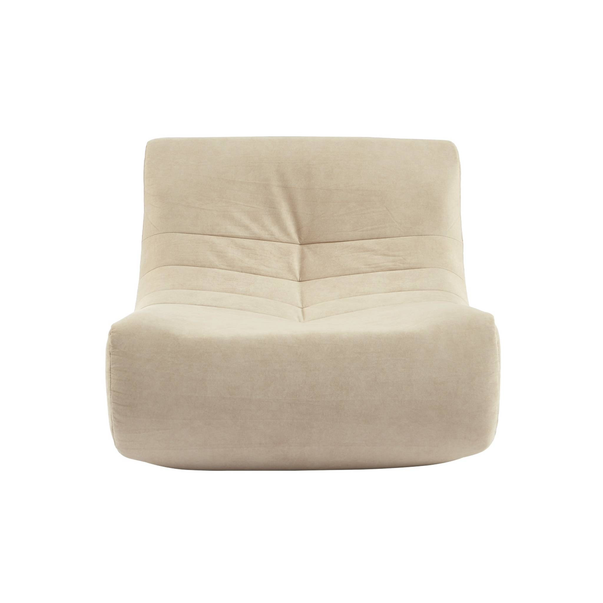 Fauteuil chauffeuse en velours style contemporain 3 places beige
