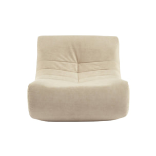 Fauteuil chauffeuse en velours style contemporain 3 places beige