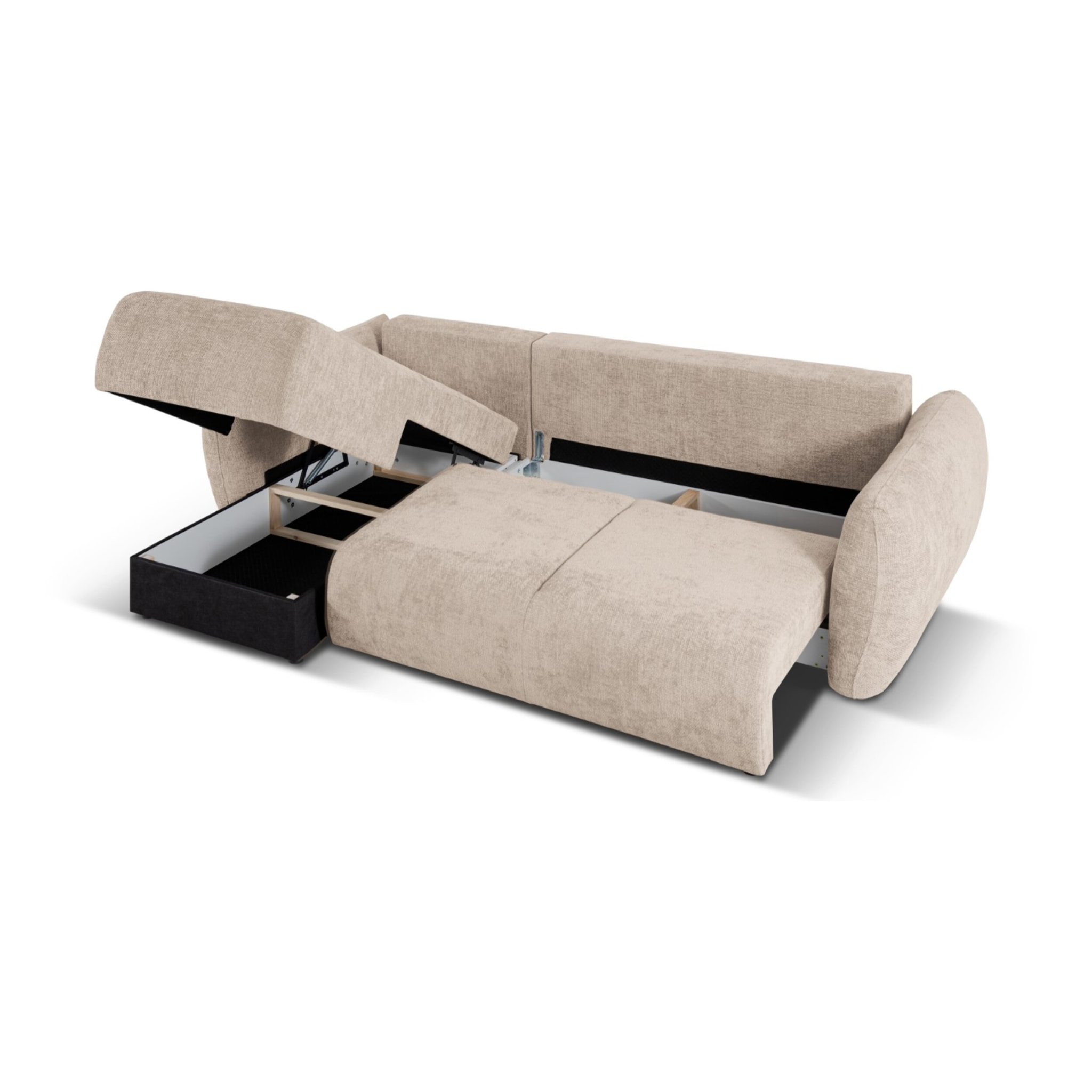Canapé d'angle gauche convertible avec coffre de rangement "Matera" 4 places en chenille beige