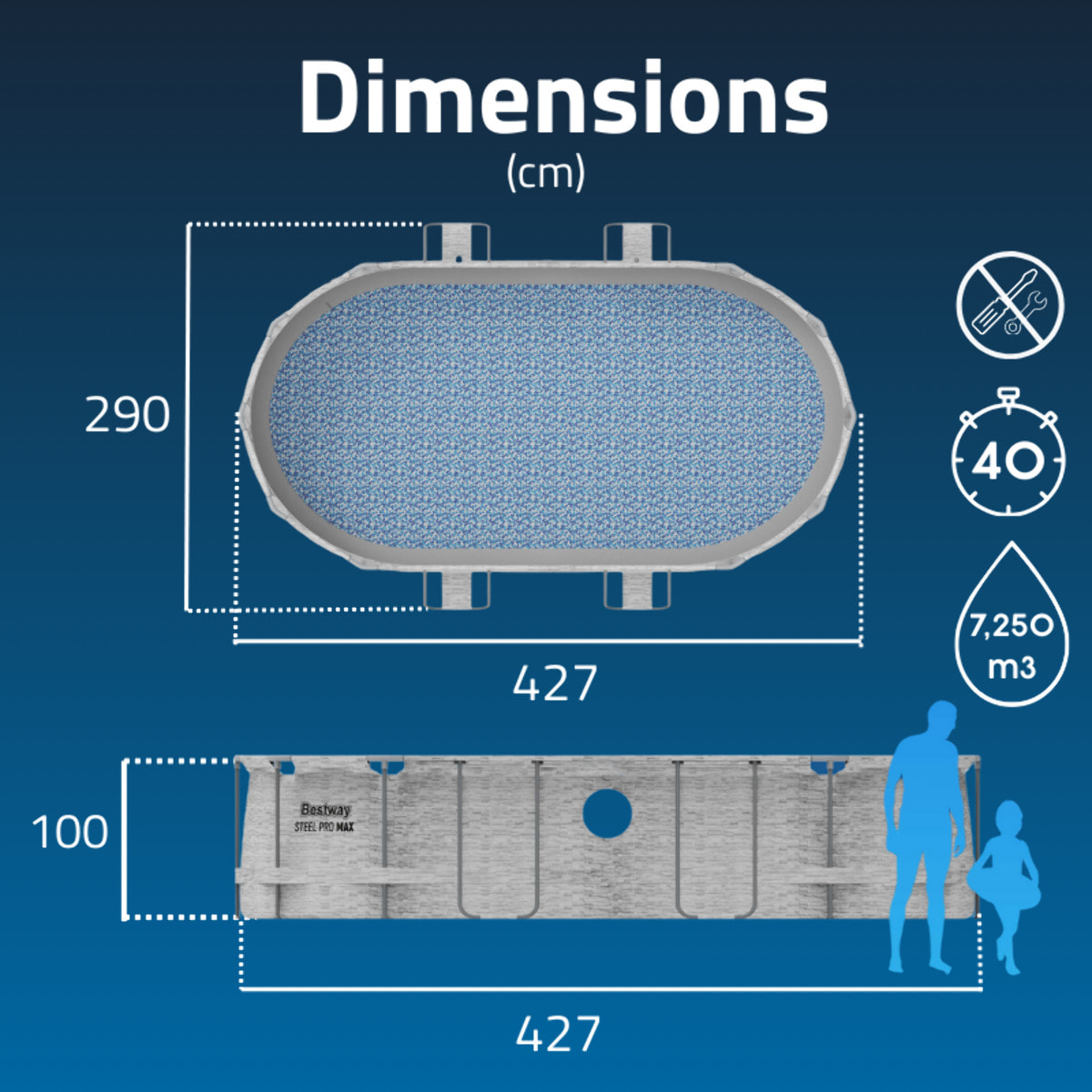 Bestway Piscine hors sol tubulaire ovale Bestway Steel Pro Max Splashview 427 x 250 x 100 cm décor pierres