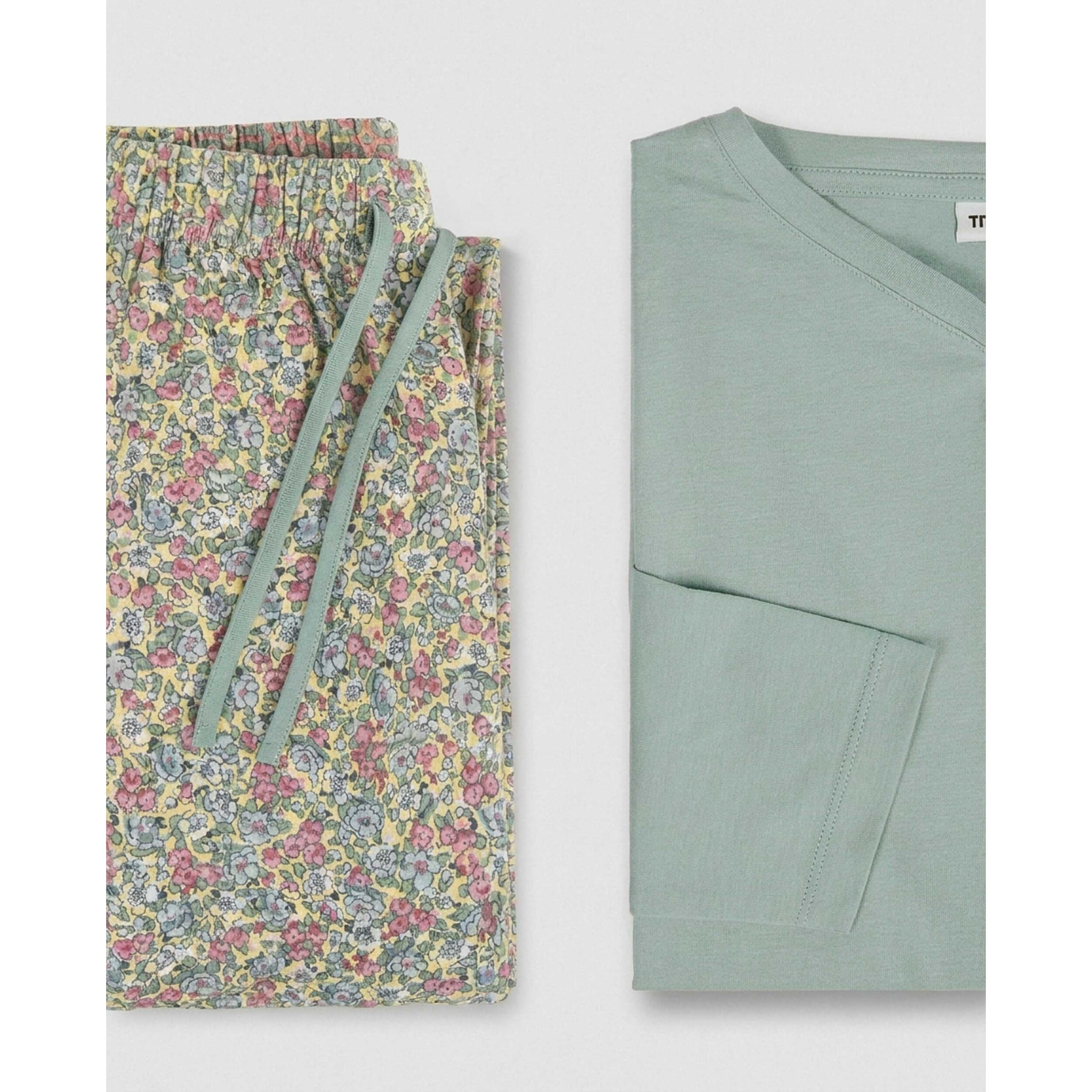 Pigiama lungo belinda in cotone con scollo a v, verde acqua