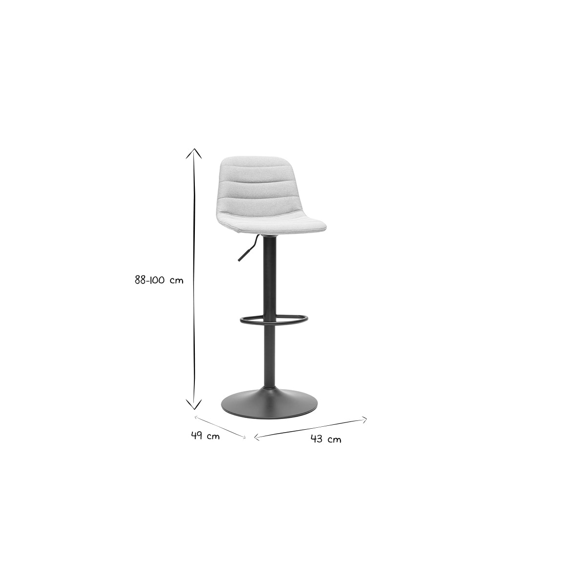 Tabourets de bar réglables en tissu gris clair et métal (lot de 2) SAURY