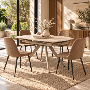 Tavolo allungabile LAVEZZI in ceramica, finitura travertino e gambe in metallo beige - 120×80x78 – 180×80x75 cm