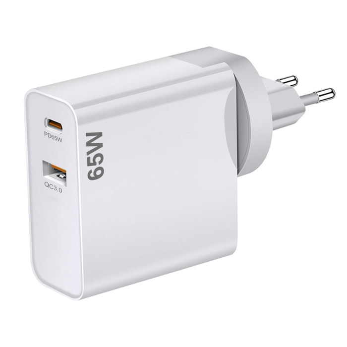 Cargador USB PD65W, QC3.0 18W. Enchufe: US/EU