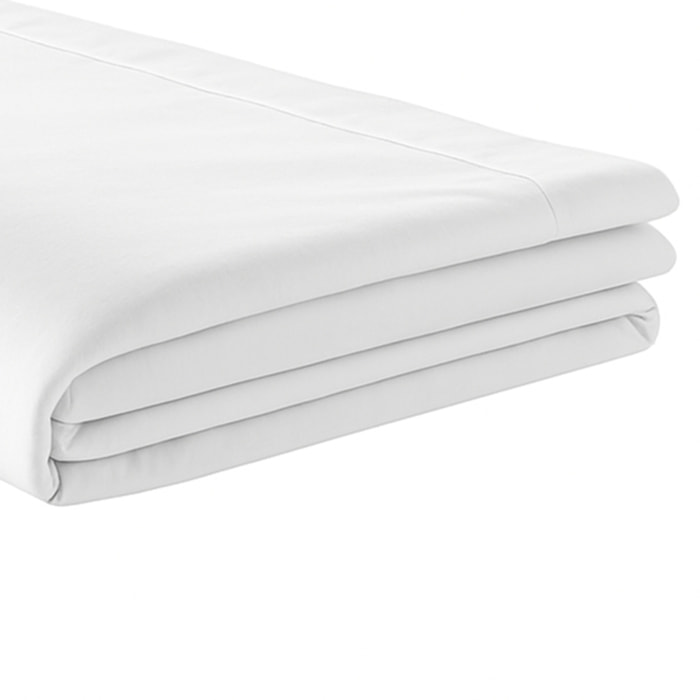 Drap plat piqué uni en percale de coton - Blanc