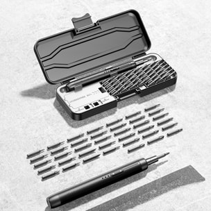 Destornillador eléctrico 46 en 1 con giro bidireccional, batería de 500mAh, 150rpm y 0,3Nm de torsión eléctrica.