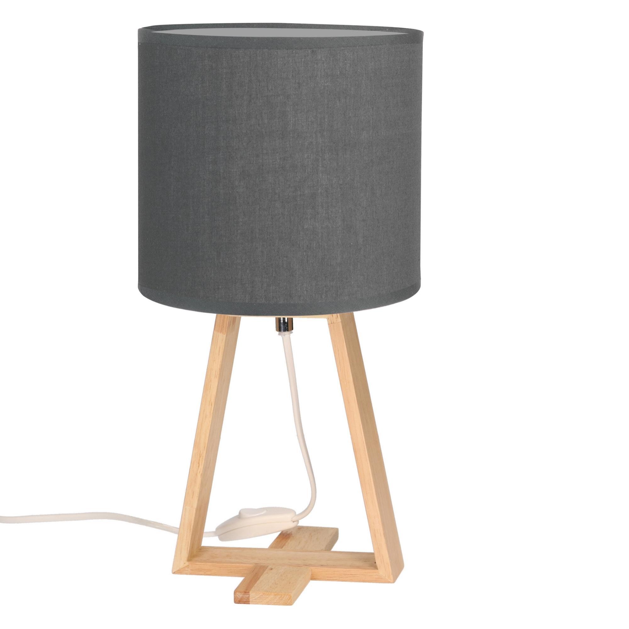 Forlight NUTS - Lámpara de Mesa de Estilo Nórdico. Para Mesita de Noche de Madera Natural y Textil de Color Gris. E27